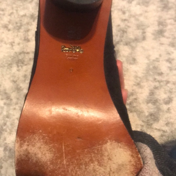 Black peephole Coach booties with zip up sides. - Picture 5 of 6